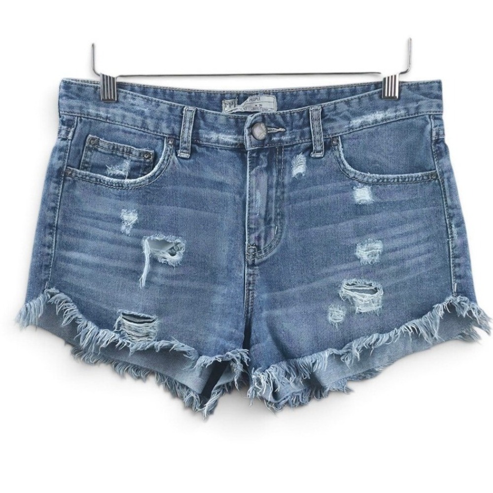 Free People Denim Shorts Women 29 Blue Excellent Distressed Raw Hem Cut Off